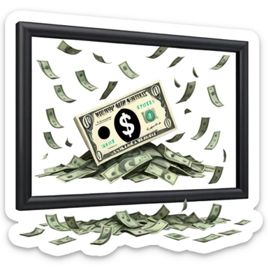 a billboard advertisement money falling down in front of it sticker