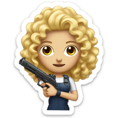 Blonde Curly hair girl with plastic gun sticker