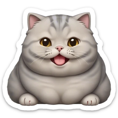 Cinematic Cute Chubby Grey Scottish Fold Cat Portrait Emoji, Adorable folded ears framing its round face, head tilted playfully and yawning, round and plump body with sleek soft grey fur and subtle blue undertones, Simplified yet adorable features, highly detailed, glowing with a warm, friendly glow, high shine, curious yet calm, stylized with a touch of whimsy, bright and endearing, soft glowing outline, capturing the essence of a mischievous yet loving and lazy kitty with those signature folded ears, so cute it feels like it could stretch out of the screen and cuddle! sticker