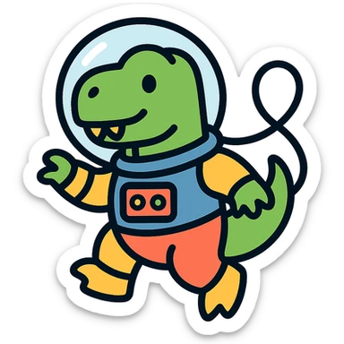 t-rex astronaut in a colorful spacesuit, floating in space sticker