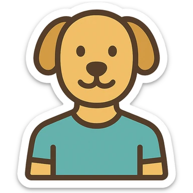 a dog with a half-human body, colorful cartoon style icon sticker