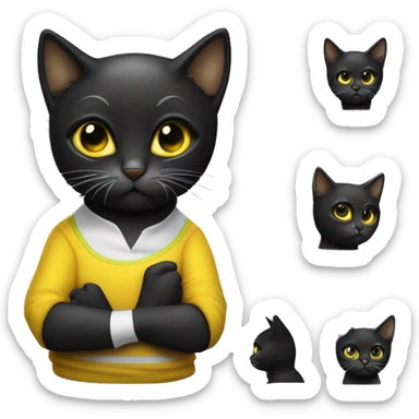 Faça emoji do gato preto zhury. Ele é todo preto, com olho amarelo esverdeado em volta. Ele é gordinho e tem um humor um tanto engraçado e sarcástico sticker