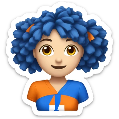 Caucasian Cheerleader with orange and blue Pom poms  in her hands and a “K1” on Uniform sticker