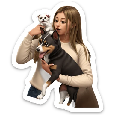 girl holding dog by door sticker