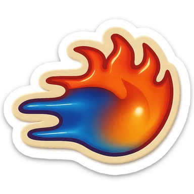 fire streak emoji stylized with motion, blue to orange gradient, dynamic and playful, like reference image sticker