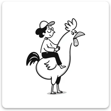 hilarious chicken jockey meme, person riding giant chicken like a jockey, comical, silly internet meme sticker