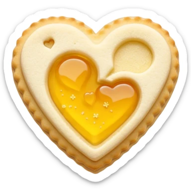 Realistic shortbread cookie in the shape of a heart with yellow pastel jelly middle filling and sprinkled powder sugar on top. sticker