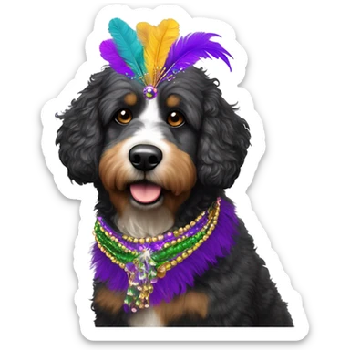 Bernedoodle dressed for Mardi Gras sticker