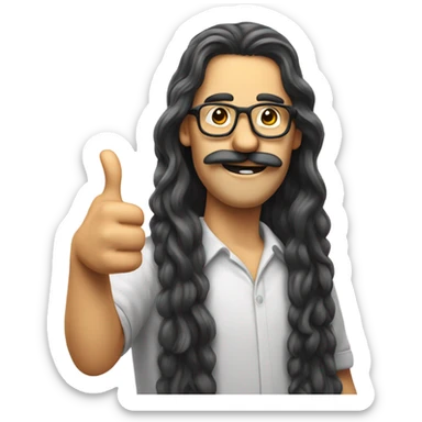 Long haired guy with big moustache and thin glasses giving a thumbs up sticker
