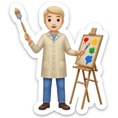happy man painting a picture full body sticker