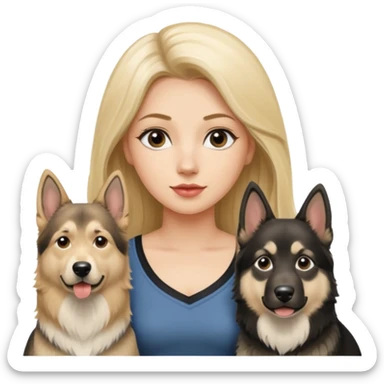 a lady, blonde long hair with 2 german shepards and one black and white alaskan malanute sticker