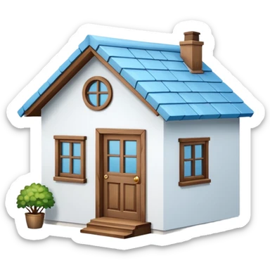 the front view of a mini house with a sky blue roof and white walls sticker