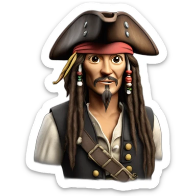 Jack Sparrow ,3d ,морщины детализация, cinematic experience, realistic, dark, ultra-realistic render sticker