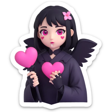 goth sakura heart, black heart with dramatic shadow, glowing pink sakura, moody and bold sticker