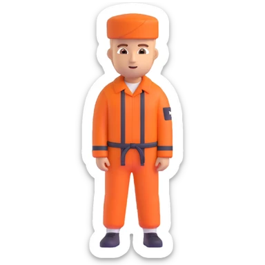 male prisoner in orange prison outfit, neutral expression, 3D emoji style sticker