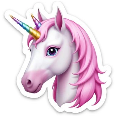 head of an anthropomorphised female unicorn horse, looking straight ahead, standard pose sticker