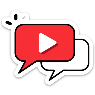 Minimalist logo for an AI YouTube video chat assistant, featuring a red play button inside a speech bubble with subtle circuit pattern, flat design with YouTube red (#FF0000) and light gray accents sticker