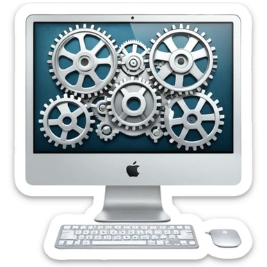 iMac computer with gears on the screen sticker