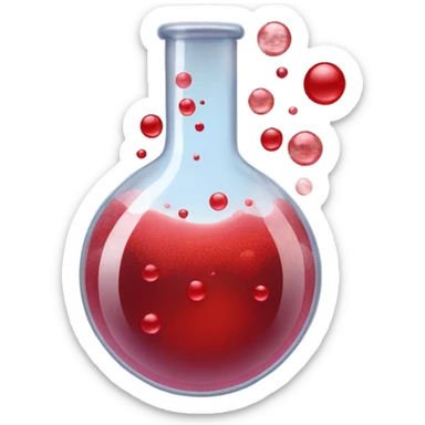A chemical flask with blood inside and bubbles sticker