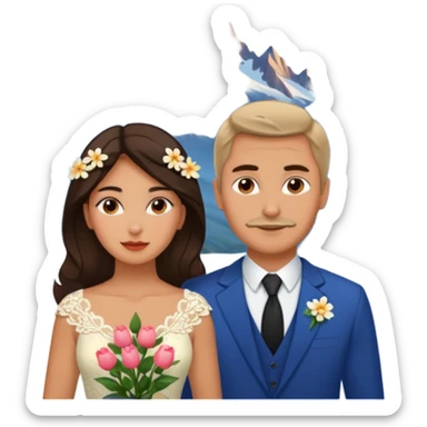Couple traveling in Montenegro russian man and elegant  Latina girl delicate flowers and mountains in the background  sticker