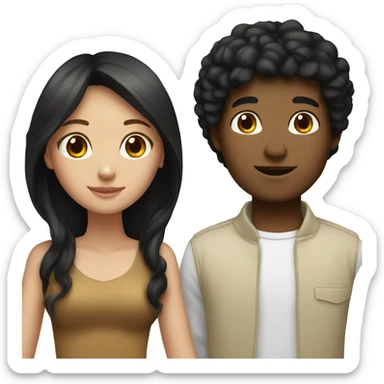 tan, long hair girl and white boy, black hair couple sticker