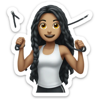 Pale girl with long black hair jumping rope gym sticker