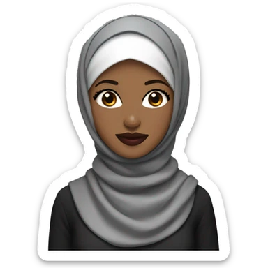 Brown skinned hijabi with eyelashes and big dark red lips wearing a black hijab with grey headphones on her head sticker