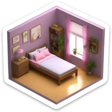 isometric-3d-cute-small-bedroom-teen-girl-interior sticker