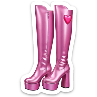 glittery pink platform knee high gogo boots with heart on side sticker