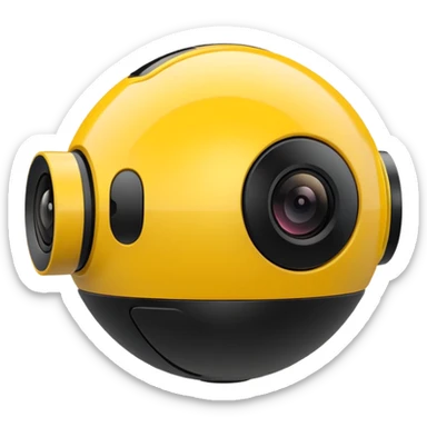 Insta360 camera emoji, side view, yellow with black accents, clean and bold sticker