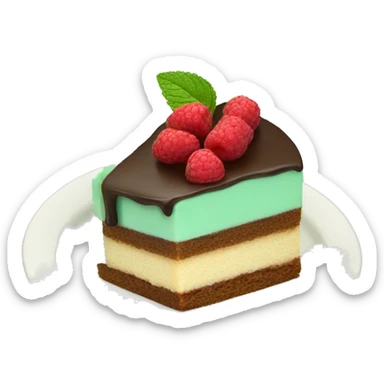 a piece of cake with a mint leaf sticker