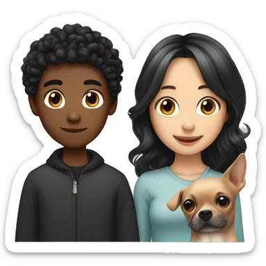 Asian girl, which has straight hair, and black boy, which had curly hair, with a Chihuahua ￼ sticker