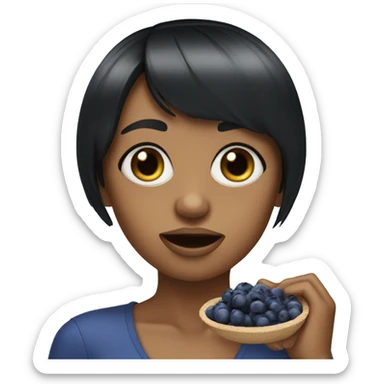 tan girl with short black bangs eating blueberries sticker