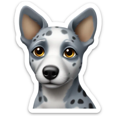 Blue healer grey no brown with faint black tiny spots with a black patch on her eye one ear up one down sticker