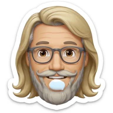 MID AGE MAN WITH LONG BLOND, GREY & bROWN WAVY HAIR; AND BROWN & GREY MOUSTACH AND BEARD, SMILE sticker