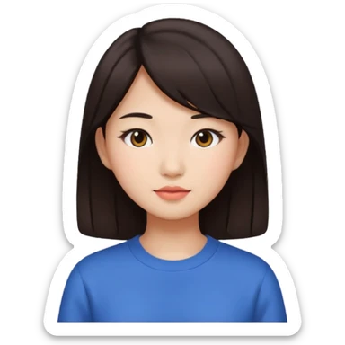 clean girl aesthetic emoji, asian beautiful dark brown hair sticker