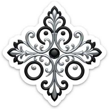 Black and silver filigree design, 3D, extremely detailed design sticker