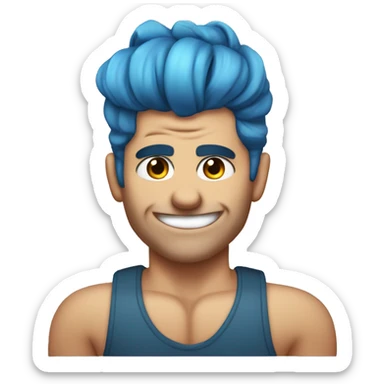 blue hair updo muscle man smiling with scars on eyes sticker