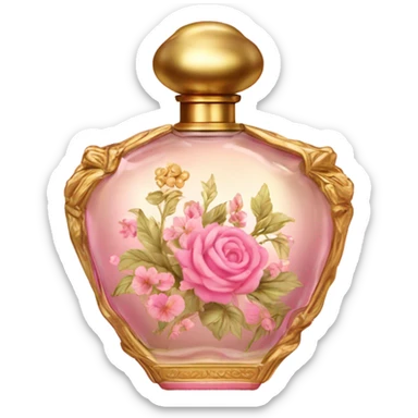 Gold and pink vintage French style perfume bottle with flowers  sticker