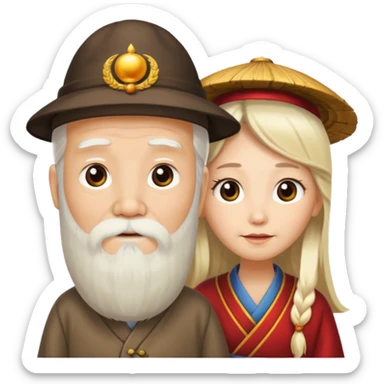 wise chinese old man with long beard and blond woman sticker