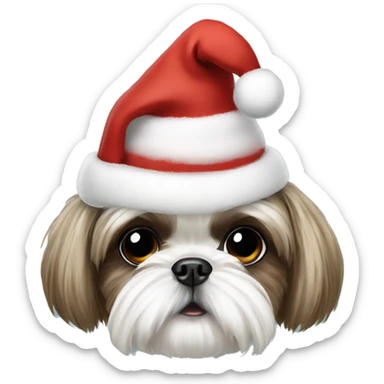 Shih tzu with a Christmas hat sticker