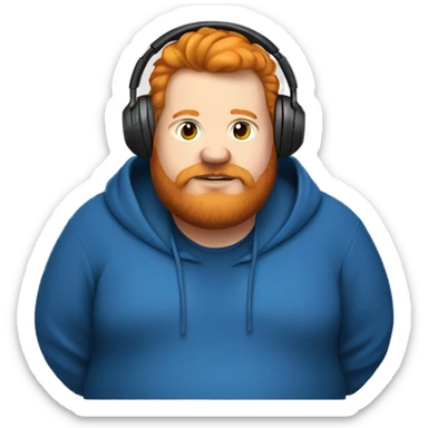 fat man with blue hoodie, headphones, ginger hair and beard sticker