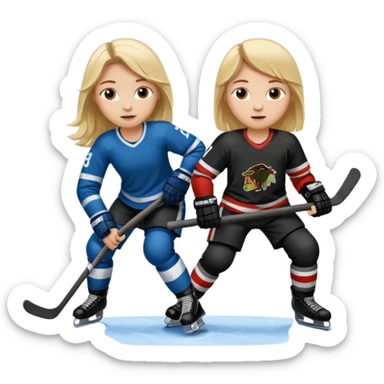 Blonde girl with long hair and brown hair boy Who icehocky sticker