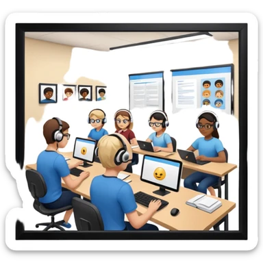 Birdseye view of large study space with students working separately add students wearing Vision Pro headsetd sticker