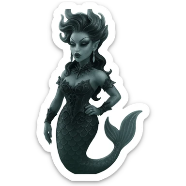dark and elegant drag queen gothic mermaid with intricate details sticker