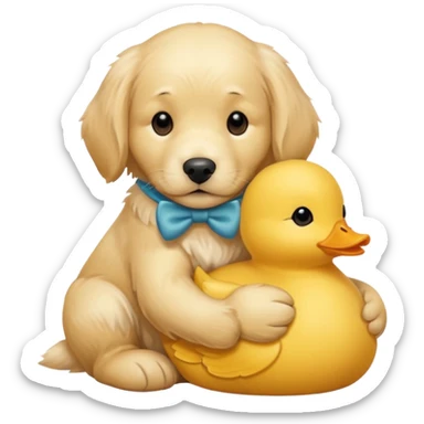 english cream golden retriever snuggling toy yellow duck  sticker