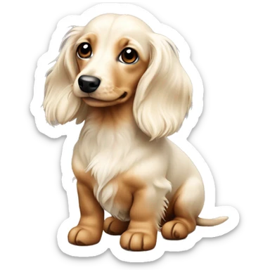 mini long-haired puppy dachshund cream white colors full body sticker