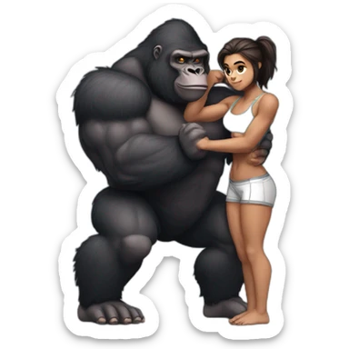 Big buff Gorilla holding a beautiful girl doing squats sticker