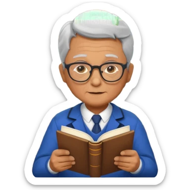 old male Librarian in foreign countries with glasses and librarian uniform sitting in library sticker