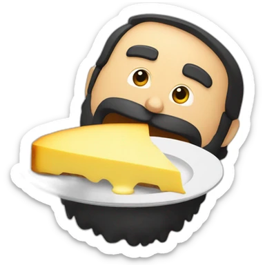 bearded black hair man eating a raclette sticker